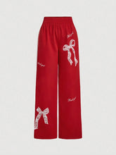 MOD Front Bow Knot Print Side Ribbon Decorated Red Sports Pants